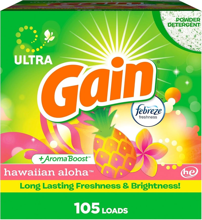 Gain Powder Laundry Detergent, Hawaiian Aloha Scent, 105 Loads, 135 OZ - Image 1